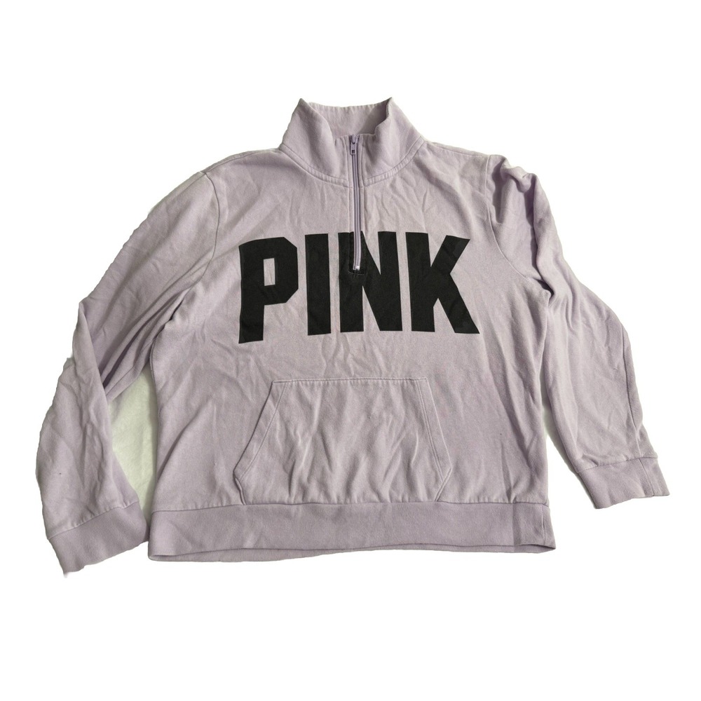 Victoria Secrets PINK Women's Logo 1/4 Zip Sweatshirt LS Hoodie Lilac Size L